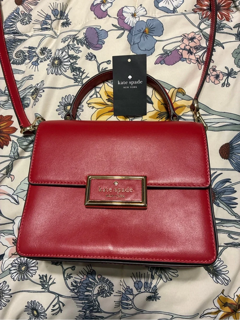 kate spade New York Cherry Red Leather Top-Handle Crossbody Bag